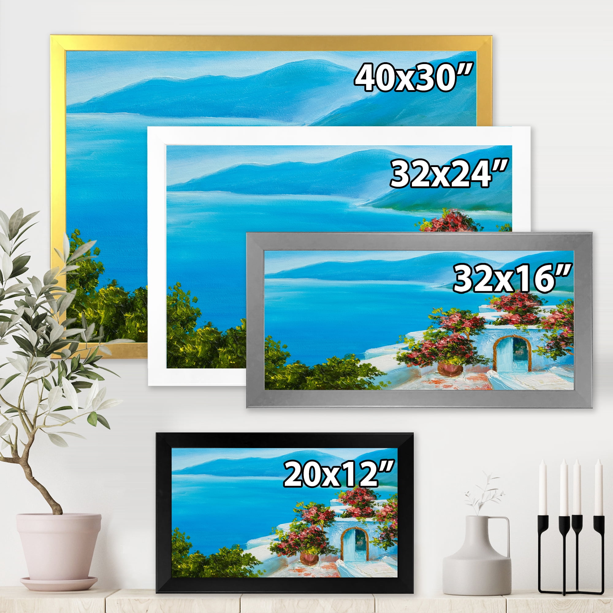 Designart 'House With Colorful Flowers Near The Sea I' Nautical & Coastal Framed Art Print