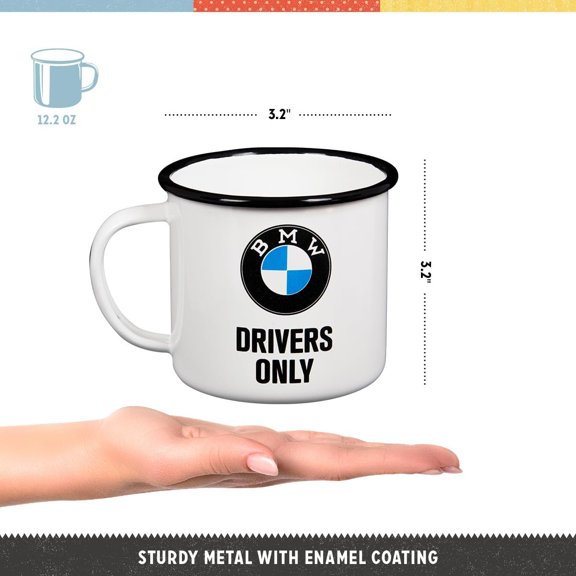 EFEMF-Retro Enamel Cup, 12.2 oz, official license product (OLP), BMW Drivers Only Gift idea for car accessories fans, Camping Mug, Vintage design