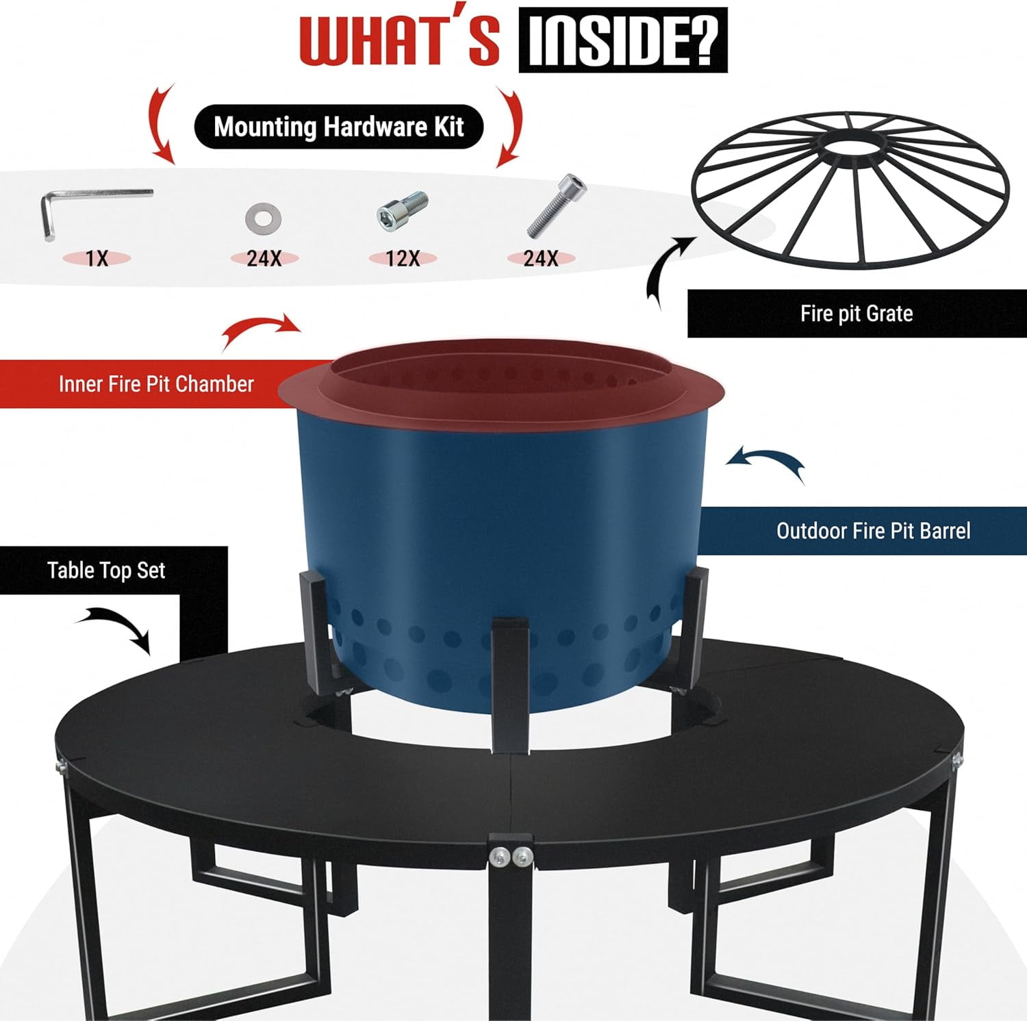 21.6 Inch Smokeless Firepit with Round Table Top - Efficient and Safe Bonfire Fire Pit - Perfect Smokeless Fire Pits for Outside Gatherings with Family & Friends