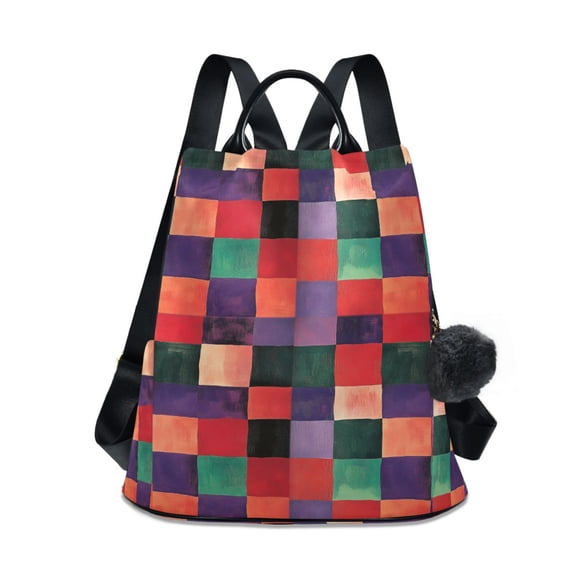 FORMRS Women's Travel Backpack Purse Anti-Theft Hidden Pockets Casual Shoulder Bag, Red and Purple Plaid Pattern