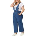thumbnail image 4 of Agnes Orinda Women's Plus Size V Neck Straps Chambray Long Denim Jumpsuit 1X Blue, 4 of 7