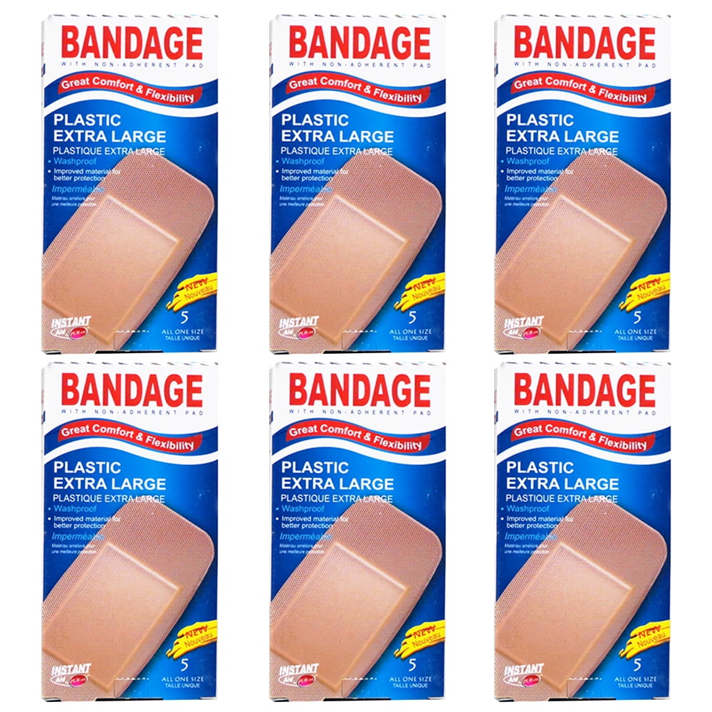 Instant Aid Plastic Extra Large Bandages (5 In 1 Pack) (Pack of 6
