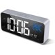 thumbnail image 1 of Color plateado: reloj despertador digital con pantalla LED grande de temperatura, alarma de espejo portátil con alarma dual, tiempo de repetición, atenuador de brillo ajustable en 4 niveles, 13 música, 1 of 5