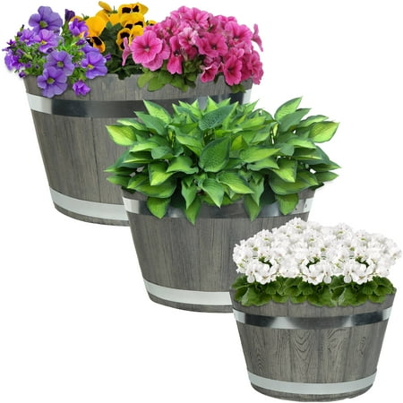 Fiber Barrel Home Depot Sunnydaze Chateau Fiber Clay Round Barrel Planter Flower Pot, Durable Indoor/Outdoor 14-Inch, 17-Inch and 20-Inch 3-Piece Set, Gray ()