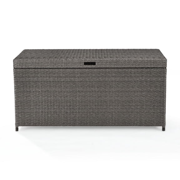 HomeStock Vintage Variety Outdoor Wicker Storage Bin Brown,Color:Weathered Grey, Full Coverage Plastic Lid - 25"L x 52"W x 24.5"H