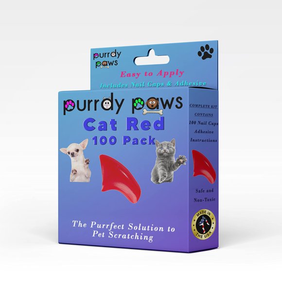 Purrdy Paws 100 Pack Soft Nail Caps for Cat Claws RED Medium