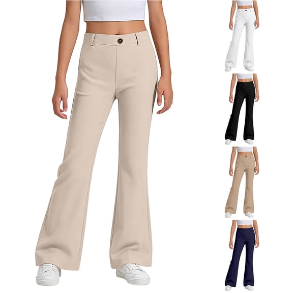 RTKFRFLM School Uniform Pants for Girls Flared Pants Classic Bootcut Dress Trousers Comfortable Stretch Daily Bottoms for Back to School Clothes for Girls