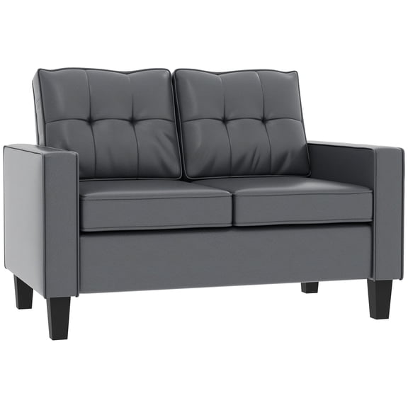 HOMCOM PU Leather Loveseat, with Armrests and Tufted Backrest, Grey