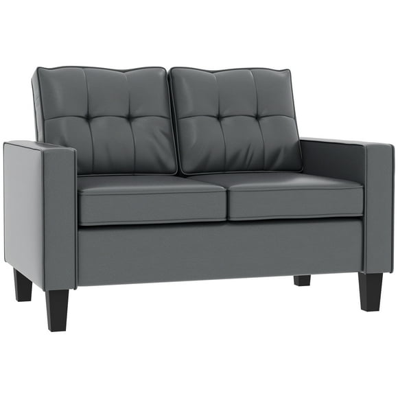 HOMCOM 51" PU Leather Loveseat with Armrests and Tufted Backrest