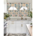 thumbnail image 5 of Morocco Ethnic Kitchen Curtains Swag Valance and Tier Curtains Set 36 Inch Length, Boho Country Retro Abstract Checked Rod Pocket Drape Panels Pair Swag Curtain for Bathroom/Cafe/Window, 5 of 6