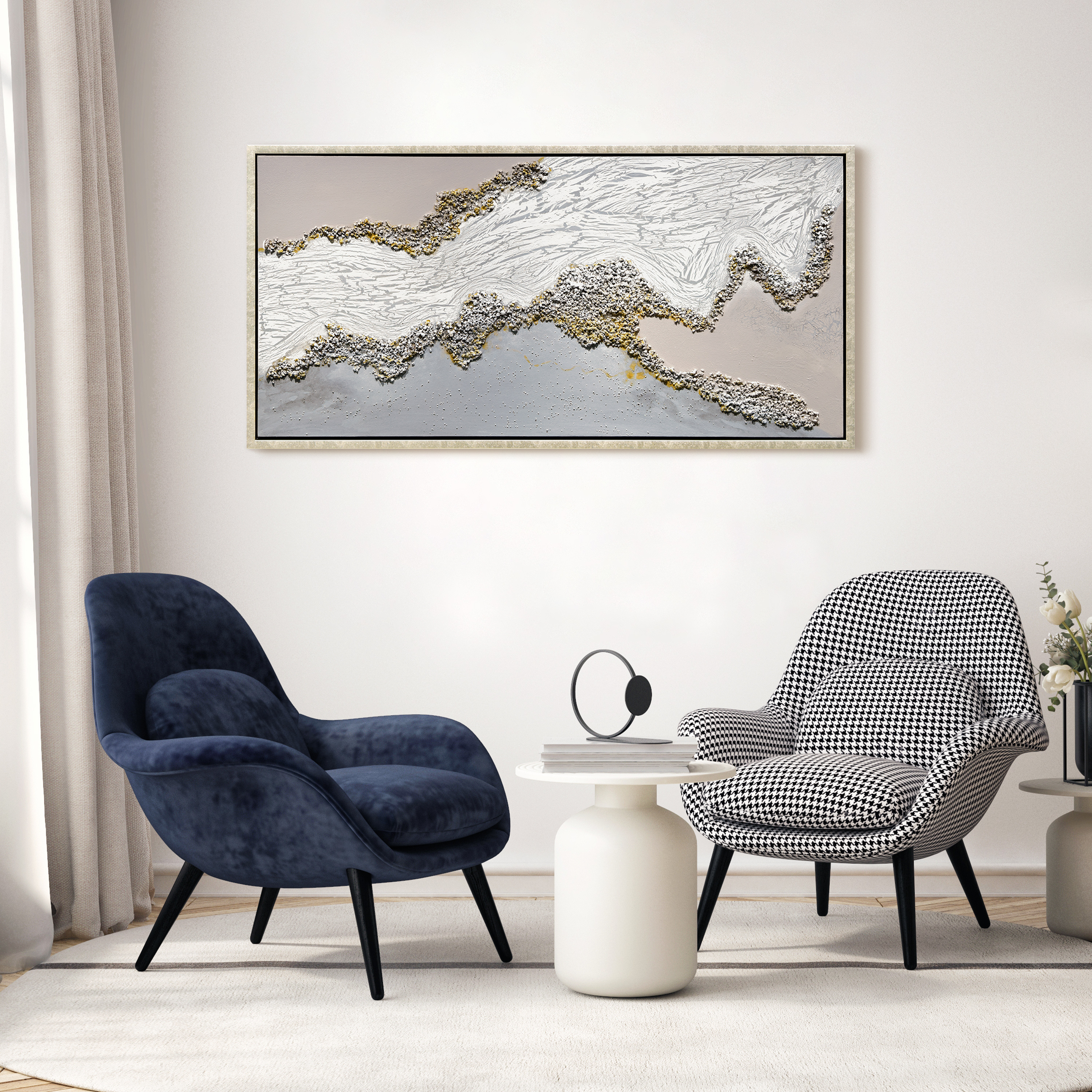 Golden Terrain Heavily Textured Glitter Hand Painted Framed Canvas Wall Art