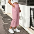 thumbnail image 3 of Lmueinov 2026 Women's Drawstring Elastic High Waist Cotton Linen Cropped Wide Leg Pants, Side Button Decor Loose Capri Casual Trousers Summer Daily Vacation Wear S-XXL, 3 of 6