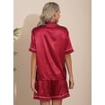thumbnail image 4 of YONGHS Women Men Satin Pajamas Set Short Sleeve Nightshirt Top with Shorts Sleepwear Loungewear Burgundy M, 4 of 7