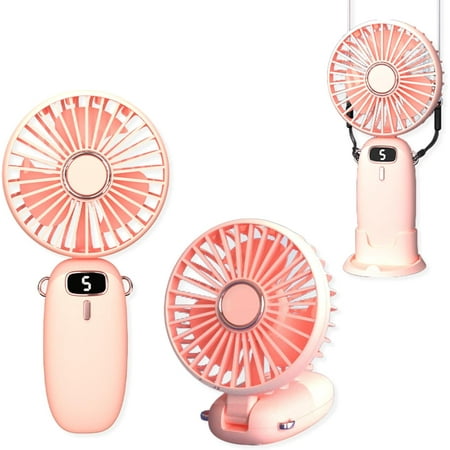 

Portable Handheld Fan USB Rechargeable Foldable Fan Personal 5 Speed Powerful Small Desk 90° Foldable Fan with Base 3 in 1 Hand Travel Fan with Digital Display for Commute Office Pink