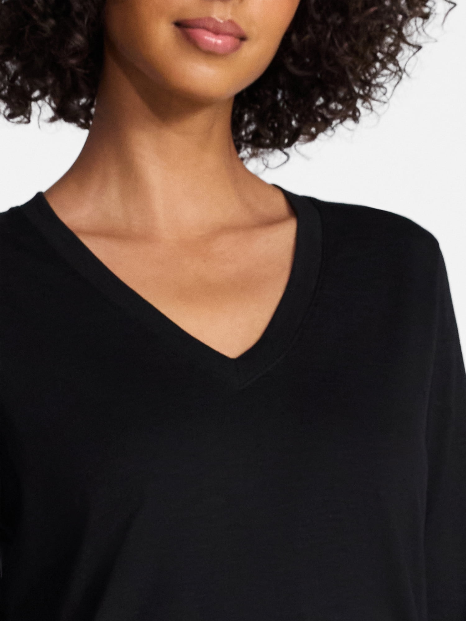 Time and Tru Women's Slub V-Neck Tee with Long Sleeves, Sizes XS-XXXL