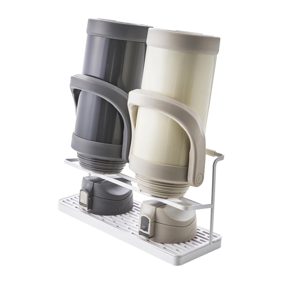 YAMAZAKI Home Tower Countertop Two Tier Bottle Drying Rack, Wide Jug Storage Stand with Drainage Tray for Kitchen Counter for Gla