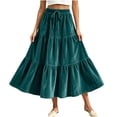 thumbnail image 3 of Ihhxva Pleated Skirt for Women Velvet Tiered Long Drawstring Maxi Elastic Waist Winter Holiday Gathering S-2XL, 3 of 9