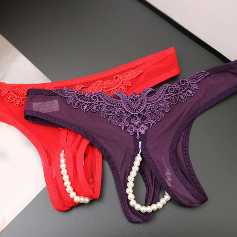 TAIAOJING G String Thongs for Women Underwear Lace Open Cut Pearl