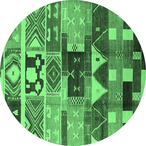 Ahgly Company Indoor Round Oriental Emerald Green Industrial Area Rugs, 3' Round