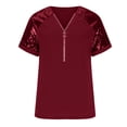 thumbnail image 3 of Birdeem Blouse Décontractée Mode Femme Col en V Patchwork Fermeture Éclair Manches Courtes Ample Confortable, 3 of 5