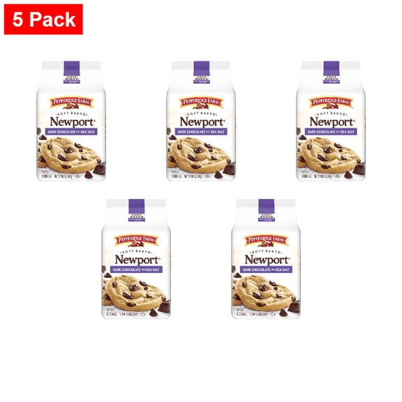 Pepperidge Farm Soft Baked Newport Dark Chocolate Cookies With Sea Salt 8.6 oz - 5 Pack