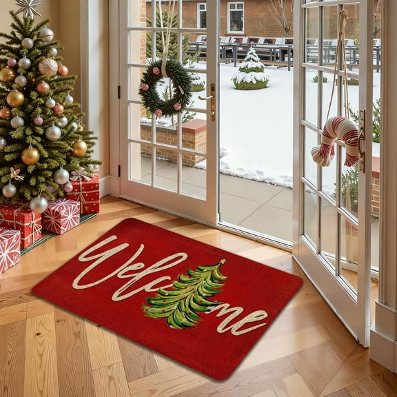 Christmas Floor Mat Absorbent Doormat Holiday Decor Non-Slip Kitchen Bathroom Rug Washable Indoor Outdoor Entryway Carpet for Home Decorations