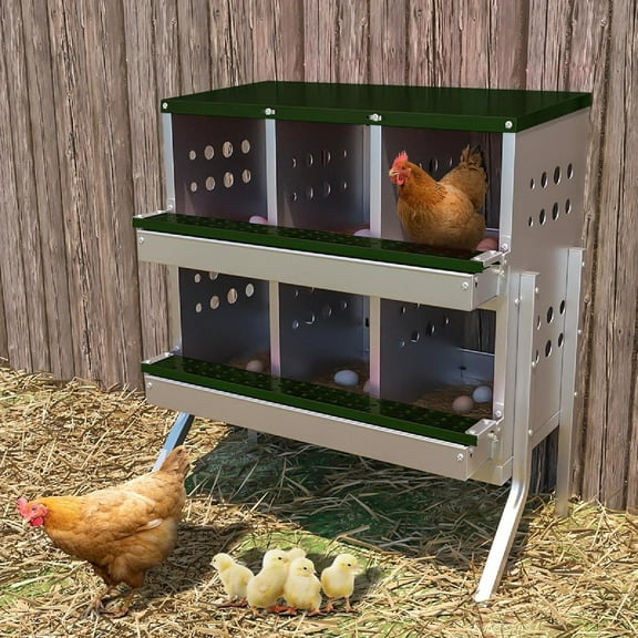 Ladcaser Metal Chicken Nesting Box for Laying Eggs, Rustproof Wall-mountable Roll Away Chicken Laying Boxes for Hens, Waterproof, Ventilated with Perch, 6 Compartments with Legs