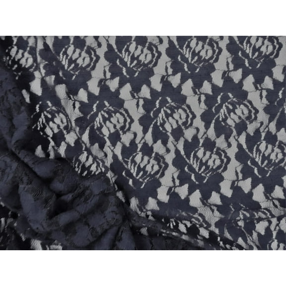 Embroidered Stretch Lace Apparel Fabric Sheer Midnight Navy Floral FF100