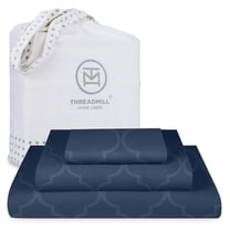 Threadmill Cotton Twin Sheet Set | 100% Cotton Sheets for Twin Size Bed | Damask Jacquard Sateen Twin Bed Sheets Set with 16” Deep Pocket | Soft Breathable 3-Piece Cooling Sheet Set | Folkstone Blue