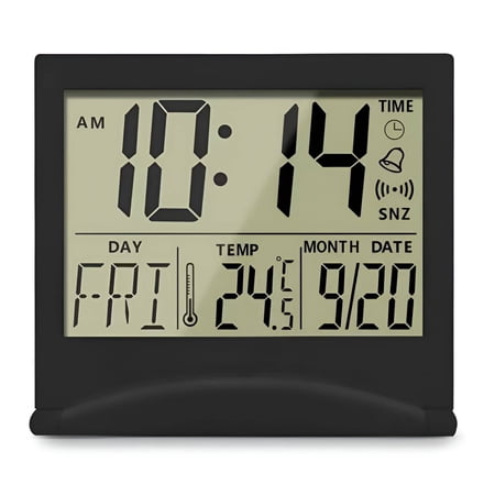 GJX 2026 New Alarm Clock,Foldable Design Digital Clock,Temperature Display Bedside Clock,For Bedroom,Office,Study,Black