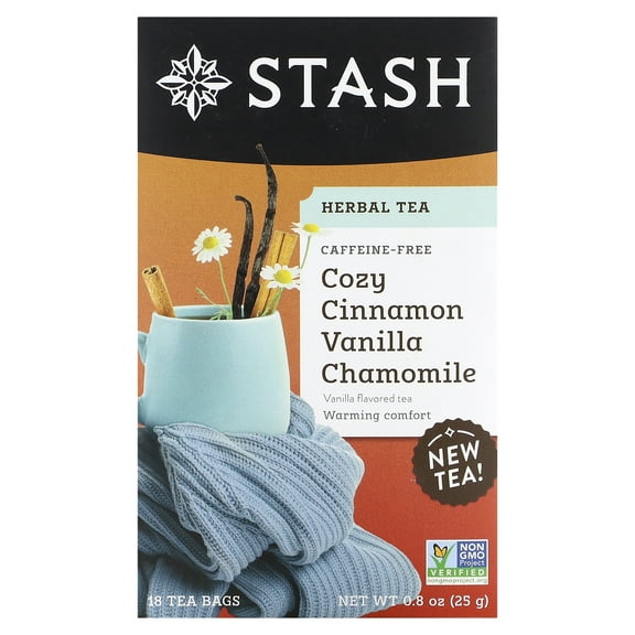 Stash Tea Herbal Tea, Cozy Cinnamon, Vanilla Chamomile, Caffeine-Free, 18 Tea Bags, 0.8 oz (25 g)