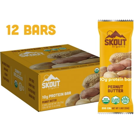 Skout Organic Protein Bars  Peanut Butter  12 bars  10g Protein  1.9oz each
