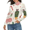 thumbnail image 2 of Christmas Candy Pattern Women's Turtleneck Sweater Long Sleeve Ribbed Fitted Turtle Neck Casual Fall Winter Collection Top L, 2 of 4