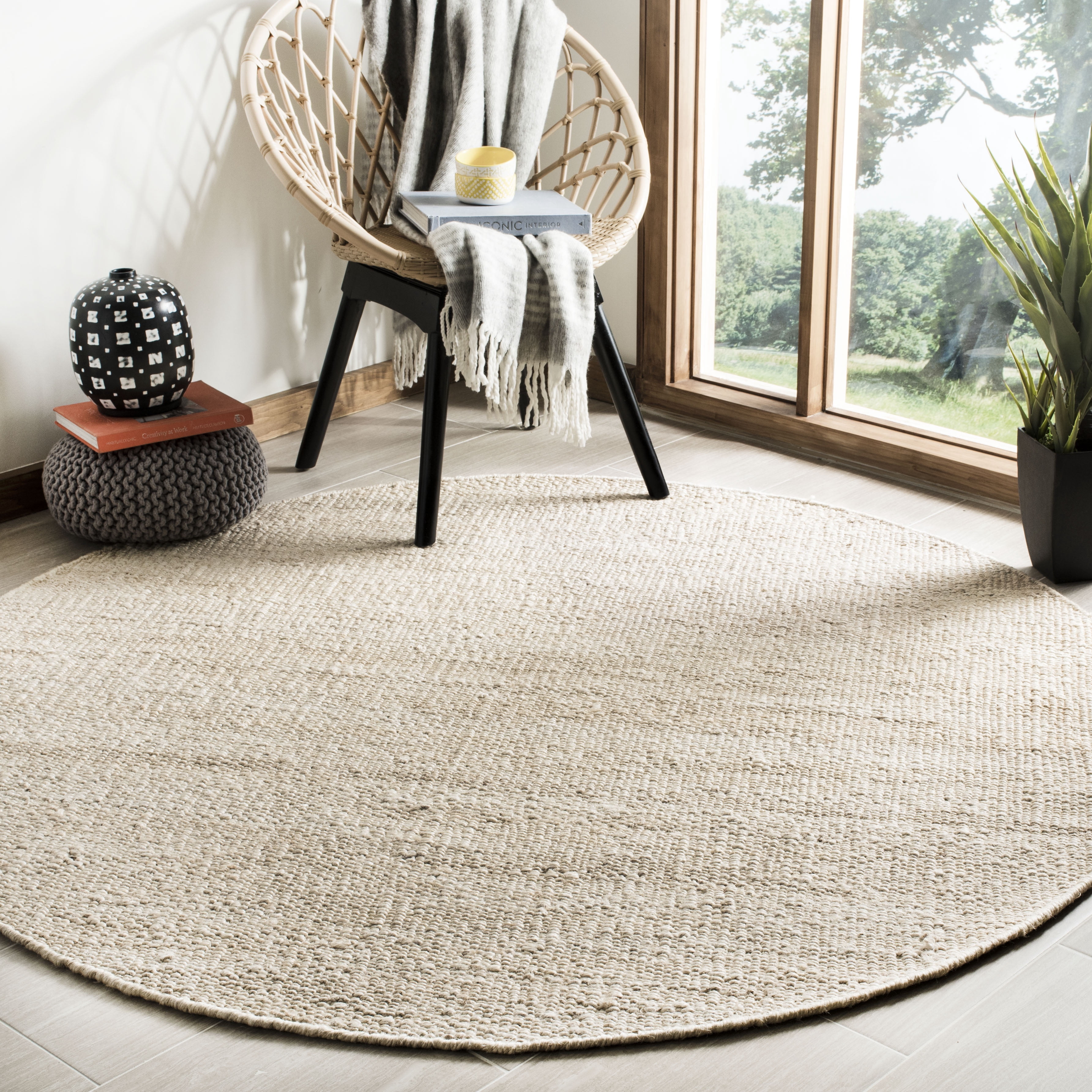 SAFAVIEH Natural Fiber Clara Solid Area Rug, Ivory, 8' x 8' Round