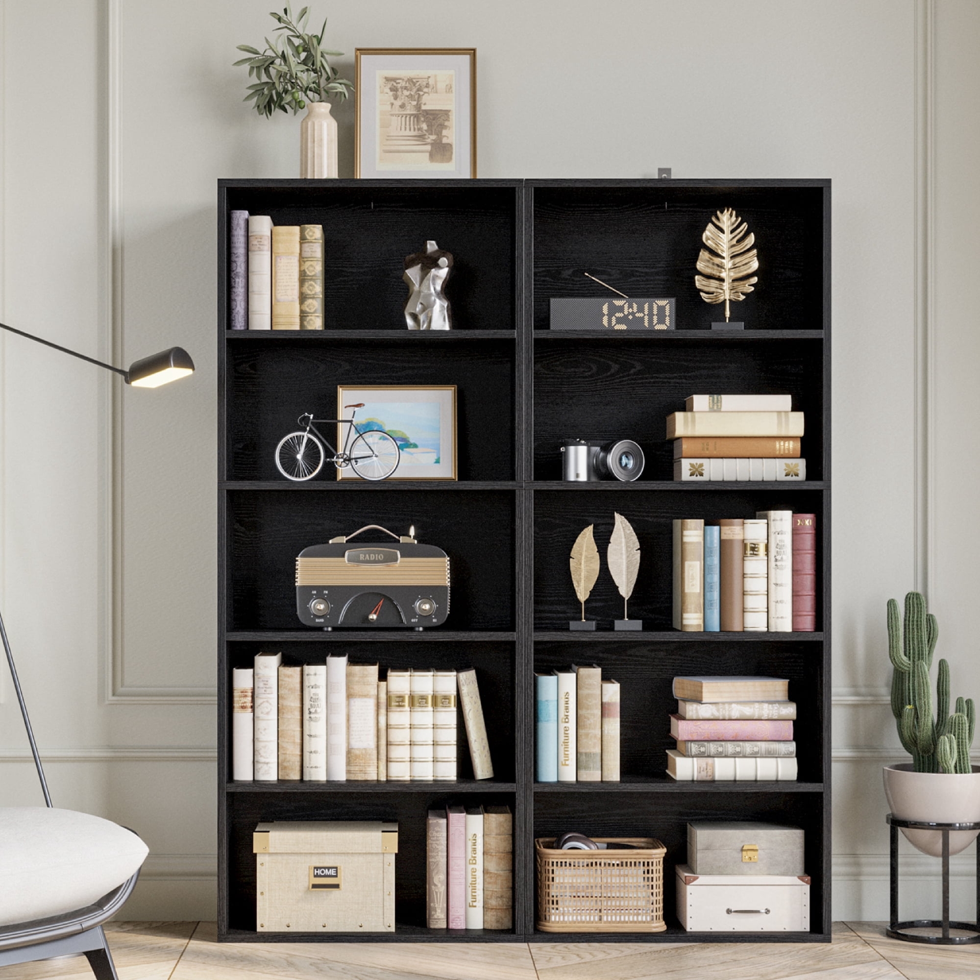 IRONCK 5 Shelf Bookcase, Free Standing Display Storage Bookshelf for Home Office, Black