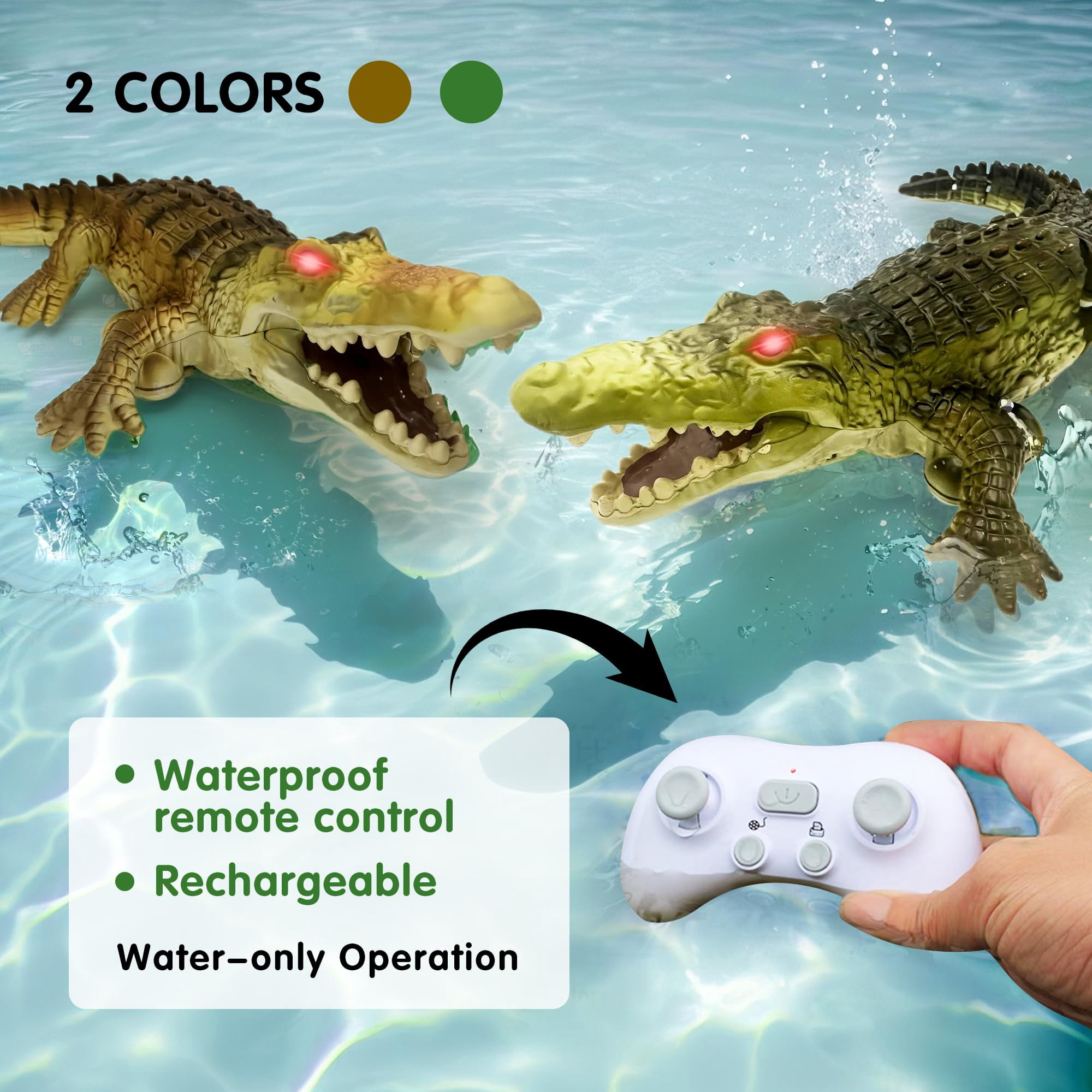 Tigozz Remote Control Crocodile Boat for Kids Boys Ages 6+, RC Alligator Water Toy with LED Light Eyes, Rechargeable Pool Boat