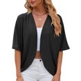 thumbnail image 2 of Pudcoco Cardigans Légers Ouverts pour Femmes à Œillets Manches Coudées Cardigan Printemps Été Doux Décontracté Drapé Couverture Hauts, 2 of 9