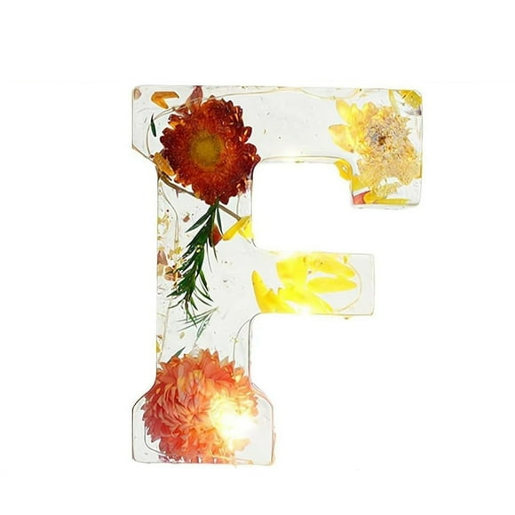 Handmade Floral Resin Night Light with LED Light Dried Flowers Alphabet Design for Bedroom Nursery etc