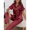 thumbnail image 2 of Conjunto de pijama de satén con patrón de corazón, cómodo top de pijama con botones de manga corta y pantalón de salón para regalos de San Valentín, ropa de dormir y ropa de dormir para mujer, 2 of 4