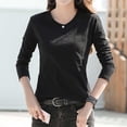 thumbnail image 4 of XPMWRP Women's Long Sleeve Shirts Casual Crew Neck Button Blouse Comfy Soft Loose Fit Solid Color Fashion Tee Black XXL, 4 of 5