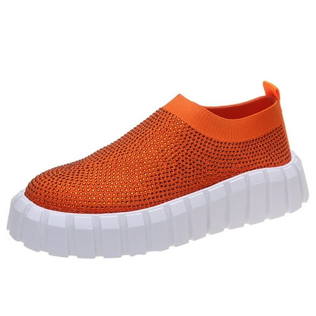 

Women s Fashion Platform Sneakers Glitter Rhinestone Slip On Casual Shoes Breathable Stretch Knit Trainers Loafers