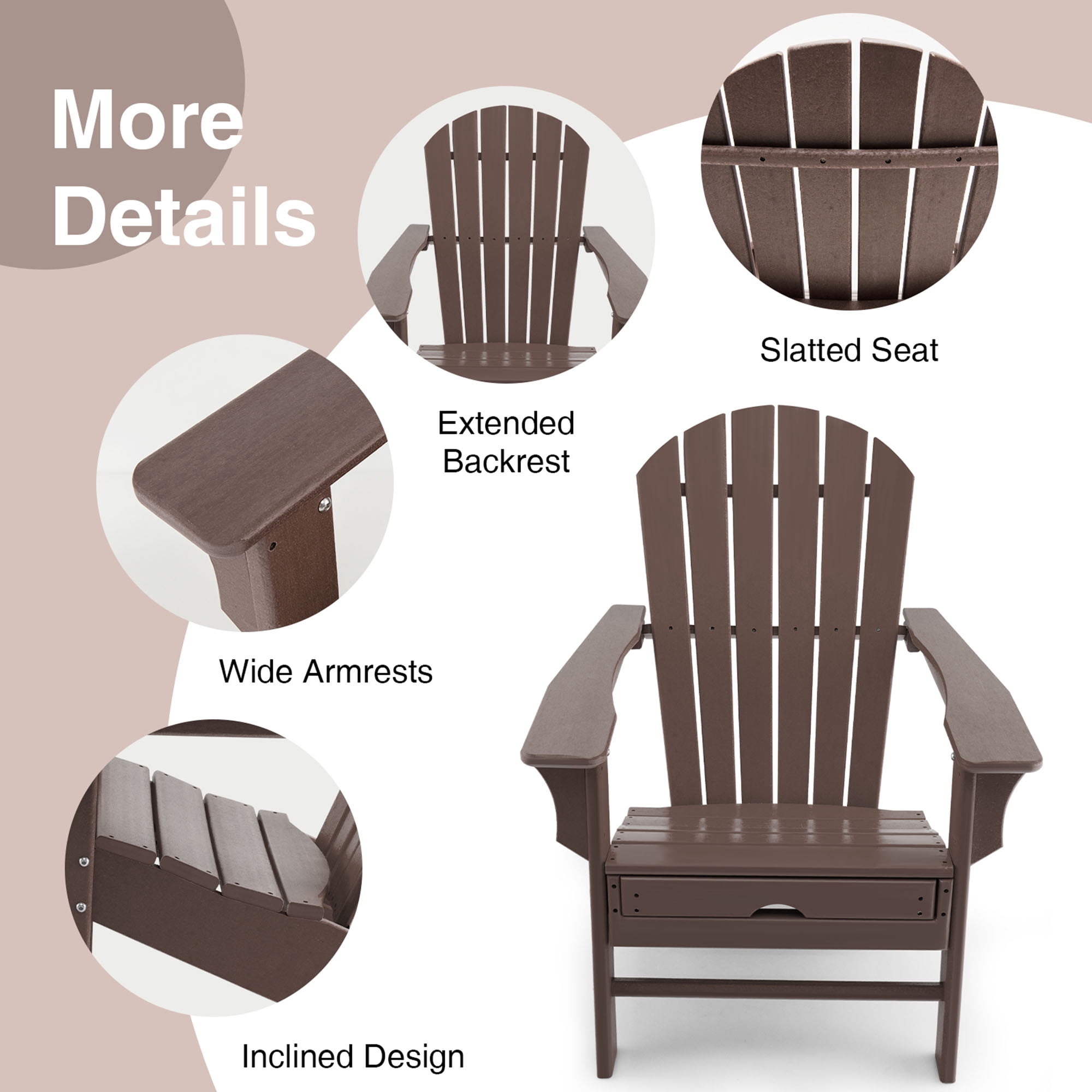 Gymax Patio Adirondack Chair HDPE Outdoor Lounge Chair w/ Retractable Ottoman Coffee