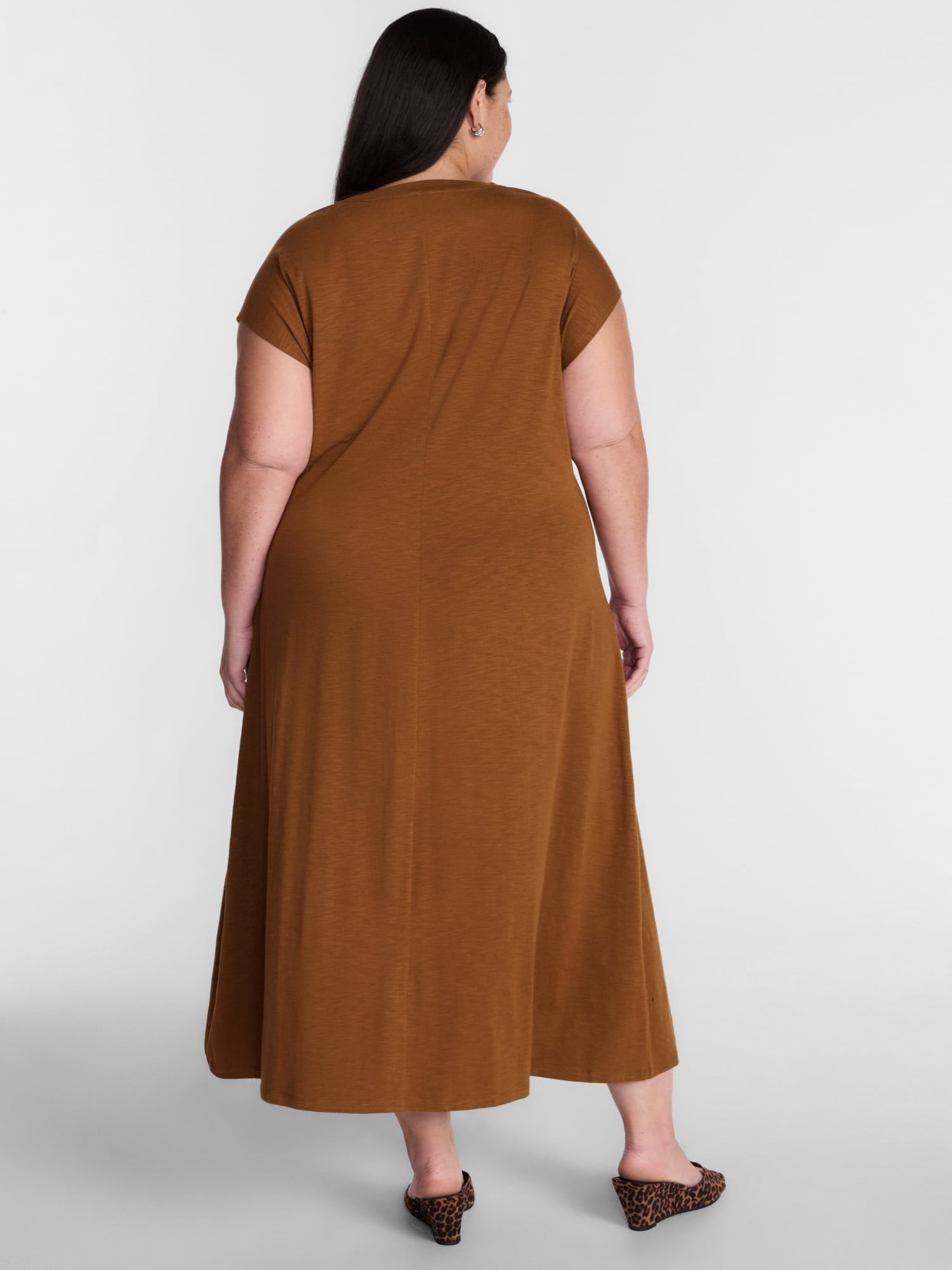 Terra & Sky Women's Plus Ruched Front Maxi Dress with Short Sleeves, Sizes 0X-5X