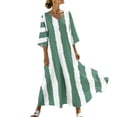 thumbnail image 2 of Uscallm Women Plus Size V Neck Short Sleeve Boho Flowy Striped Maxi Dresses Loose Casual Beach Vacation Swing Long Dresses with Elastic Waist, Mint Green M, 2 of 8