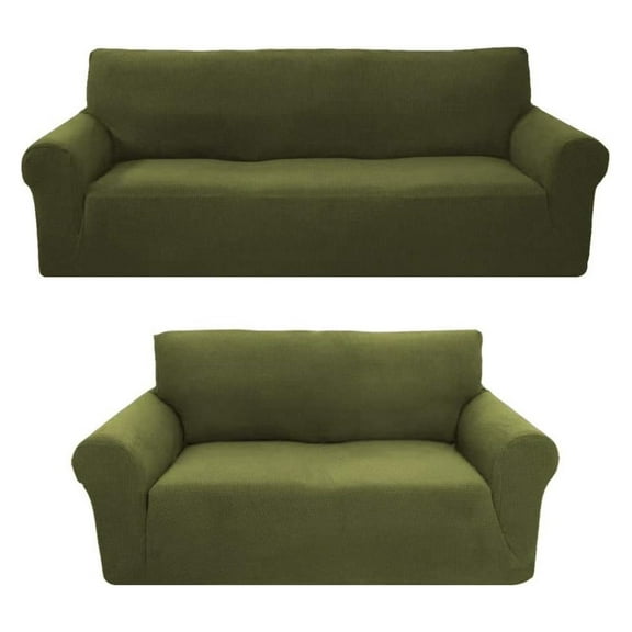 Drevy 2-Piece Slipcover Set - Polyester Spandex Couch Covers, Furniture Covers for Sofa and Loveseat, Premium Brushed Sofa Covers for 2 Cushion Couch w/Non-Slip Elastic Cord, Green