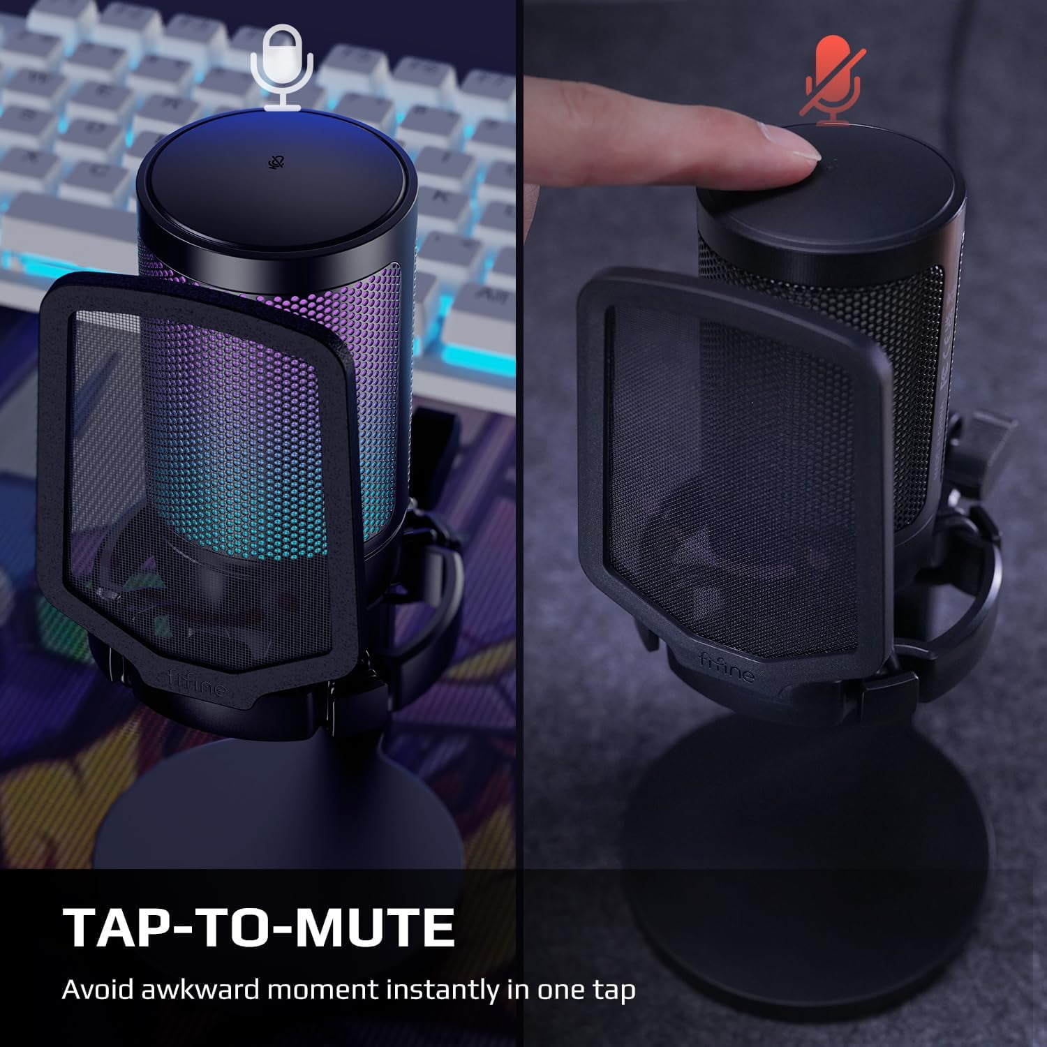 FIFINE Gaming Microphone for PC Computer PS5 PS4 Laptop, USB Streaming Microphone with RGB, Condenser, Mute Button, Gain Control for Recording-A6NEO