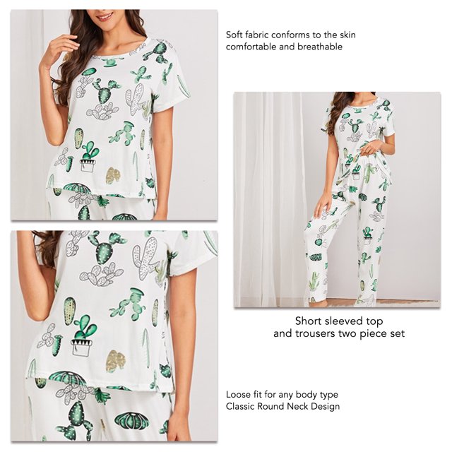 Ropa De Salón, Conjunto De Pijamas De Cuello Redondo Amigables Con La Piel Estampado Elegante Pantalones Largos Casuales Transpirables Cómodos Para El Hogar ANGGREK Otros