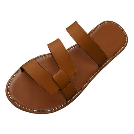 

Womens Sandals Ladies Summer Simple Solid Colour Outer Thick Bottom Open Toe Beach Large Size Shoes for Women Brown Size 6.5