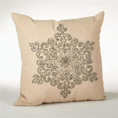 UPC 789323287588 product image for SARO 561.PW18S 18 in. Square Snowflake Design Feather Filled Beaded Pillow - Pew | upcitemdb.com