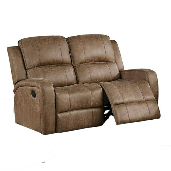 Charles Manual Recliner Loveseat, Chestnut Brown Faux Leather, 55 Inch